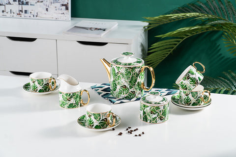 New Design Green Leave Bone China Tea & Coffee Set