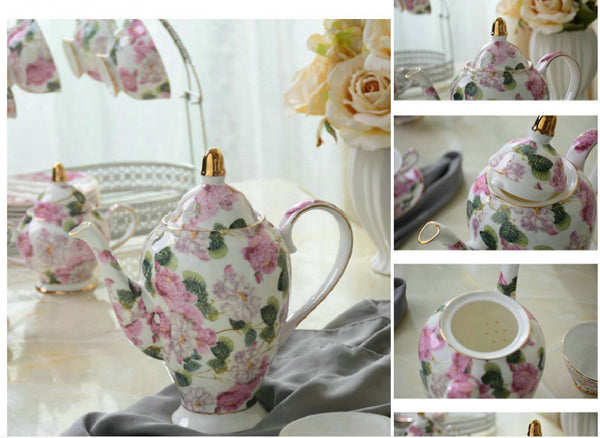 New Design Purple Flowers Bone China Tea & Coffee Set