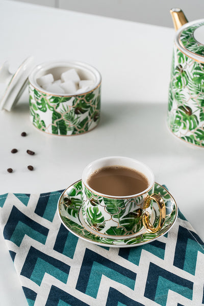 New Design Green Leave Bone China Tea & Coffee Set