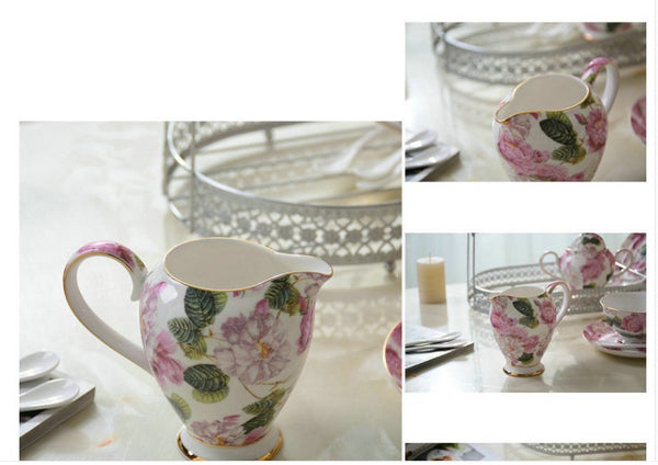 New Design Purple Flowers Bone China Tea & Coffee Set