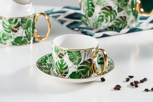 New Design Green Leave Bone China Tea & Coffee Set