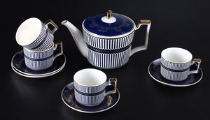 New Design Retro Blue Strips Bone China Tea & Coffee Set