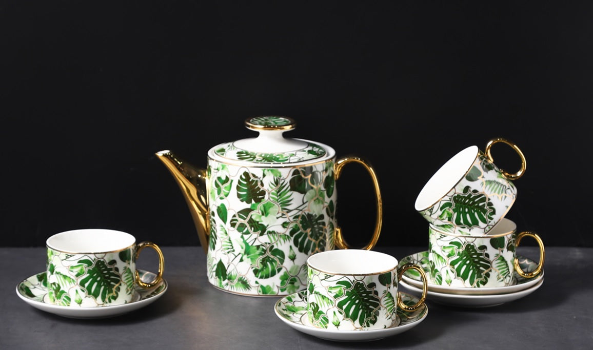 New Design Green Leave Bone China Tea & Coffee Set