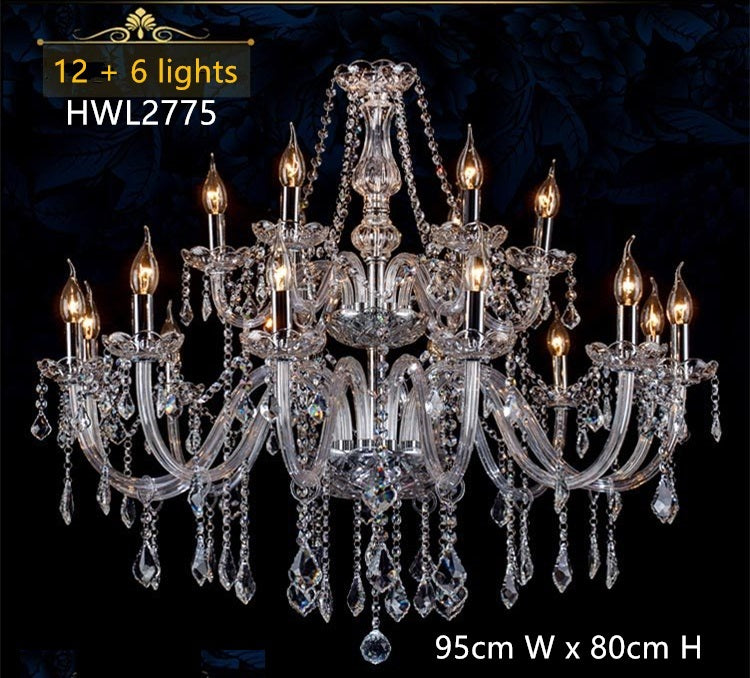 Chandelier Clear Silver 12 + 6 heads