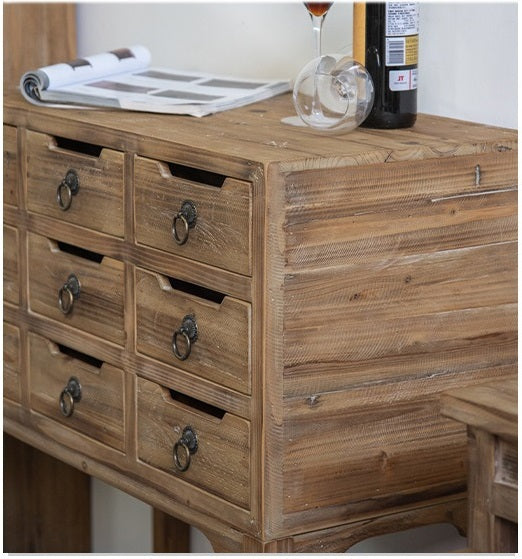 Old Timber Cabinet Storage 9 Drawers Side Table Retro Style