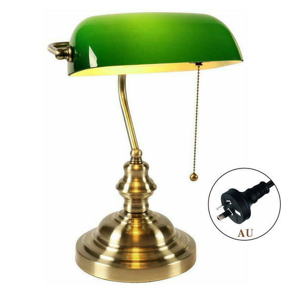 Antique Brass Banker Lamp with Glass Cover HWL02931