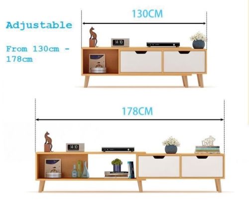 130 - 178 cm Adjustable TV Stand Entertainment Unit Cabinet and Coffee Table (Flat Pack)