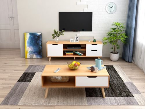 120cm Pine TV Stand Entertainment Unit Cabinet Storage Drawer and Coffee Table (Flat Pack)_