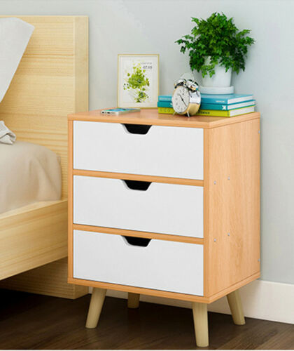 Wooden Bedside Table Drawers Nightstand Unit Cabinet Storage Bedside Table (Flat Pack)